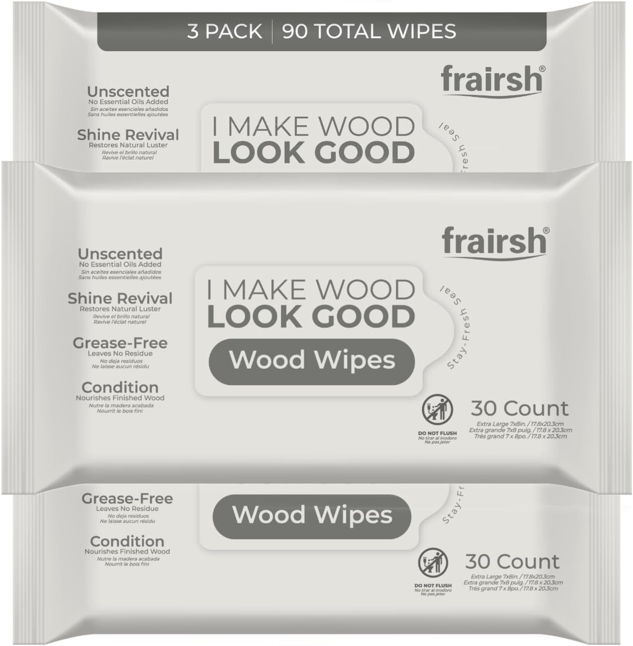Wood Cleaner Wipes 90 Count, XL 8in x 10in Clean Polish Protect