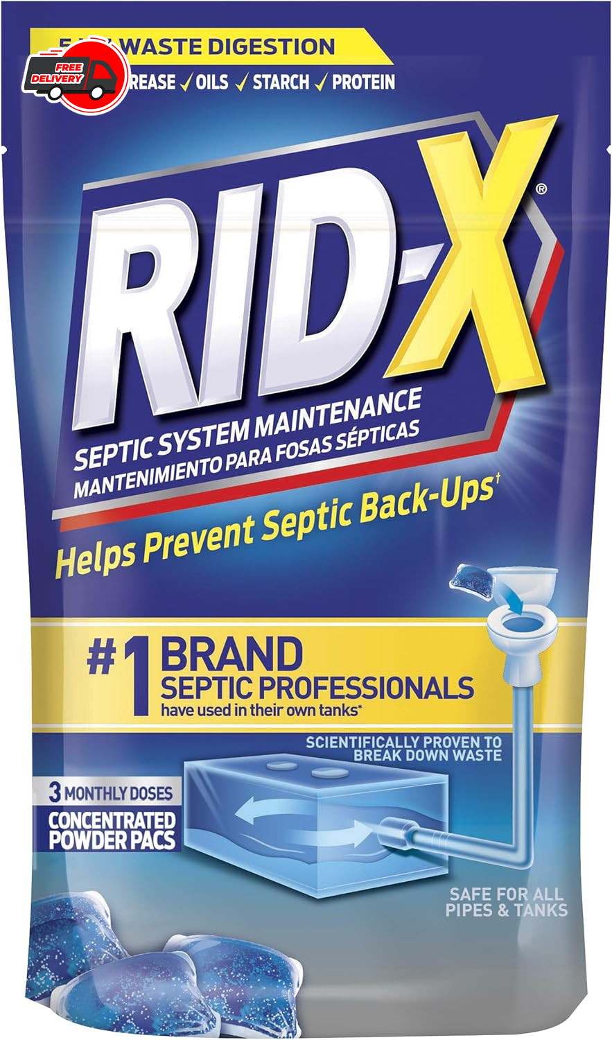 Rid-X Septic Tank Treatment Enzymes, 3 Month Supply Septi-Pacs, 3.2oz