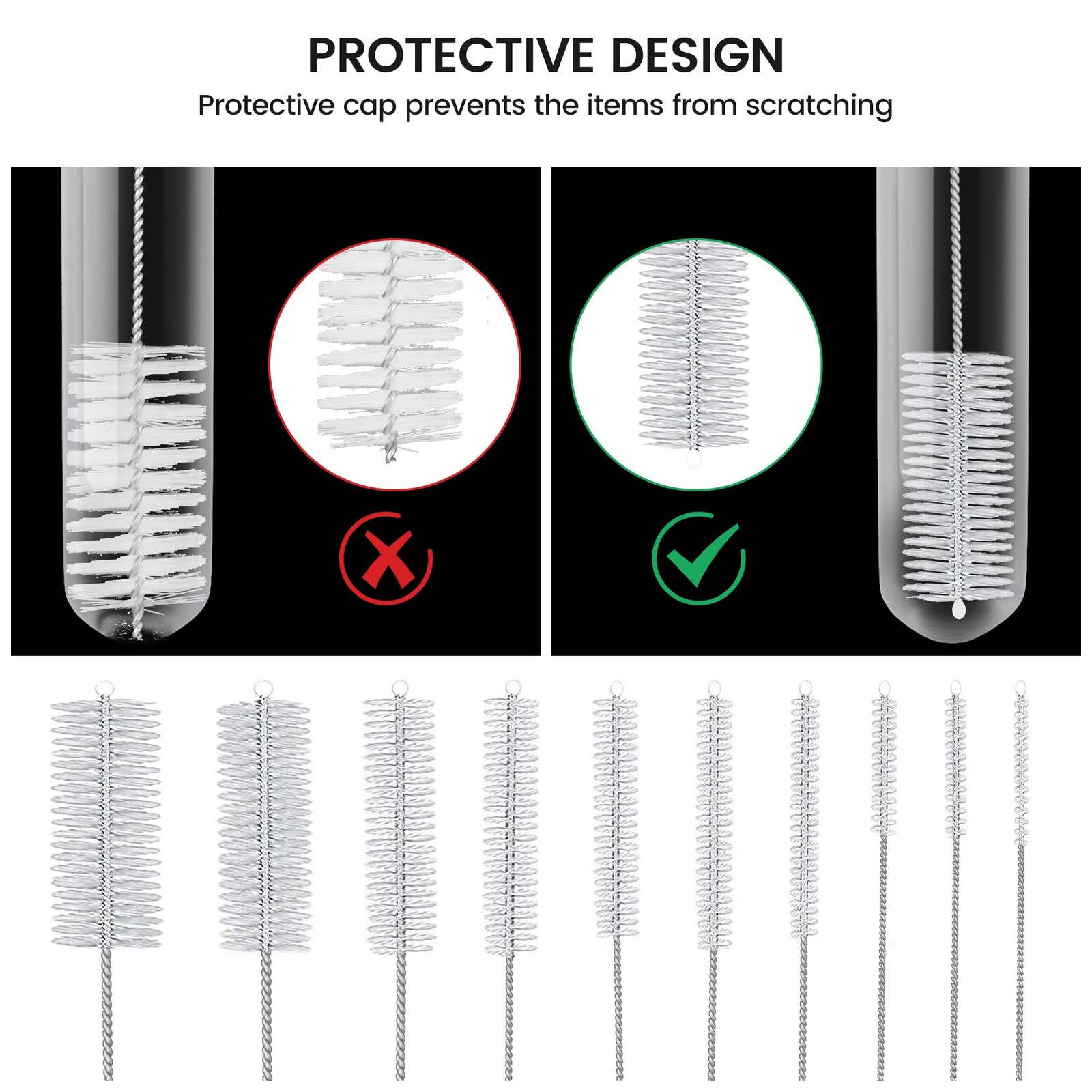 10 Pack Reusable Straw Cleaner Brushes, Assorted Sizes with Extra Long Stainl…