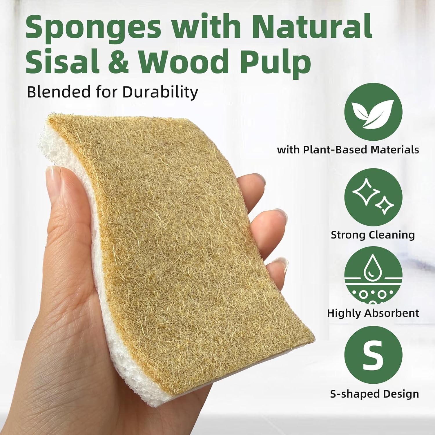 Kitchen Cleaning Sponges, Natural Cellulose Dish Sponge with Coconut Fiber