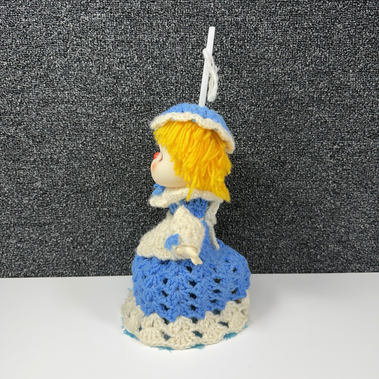 Vintage Feather Duster Handy Dandy Texas Feathers Crochet Doll Cover Blue