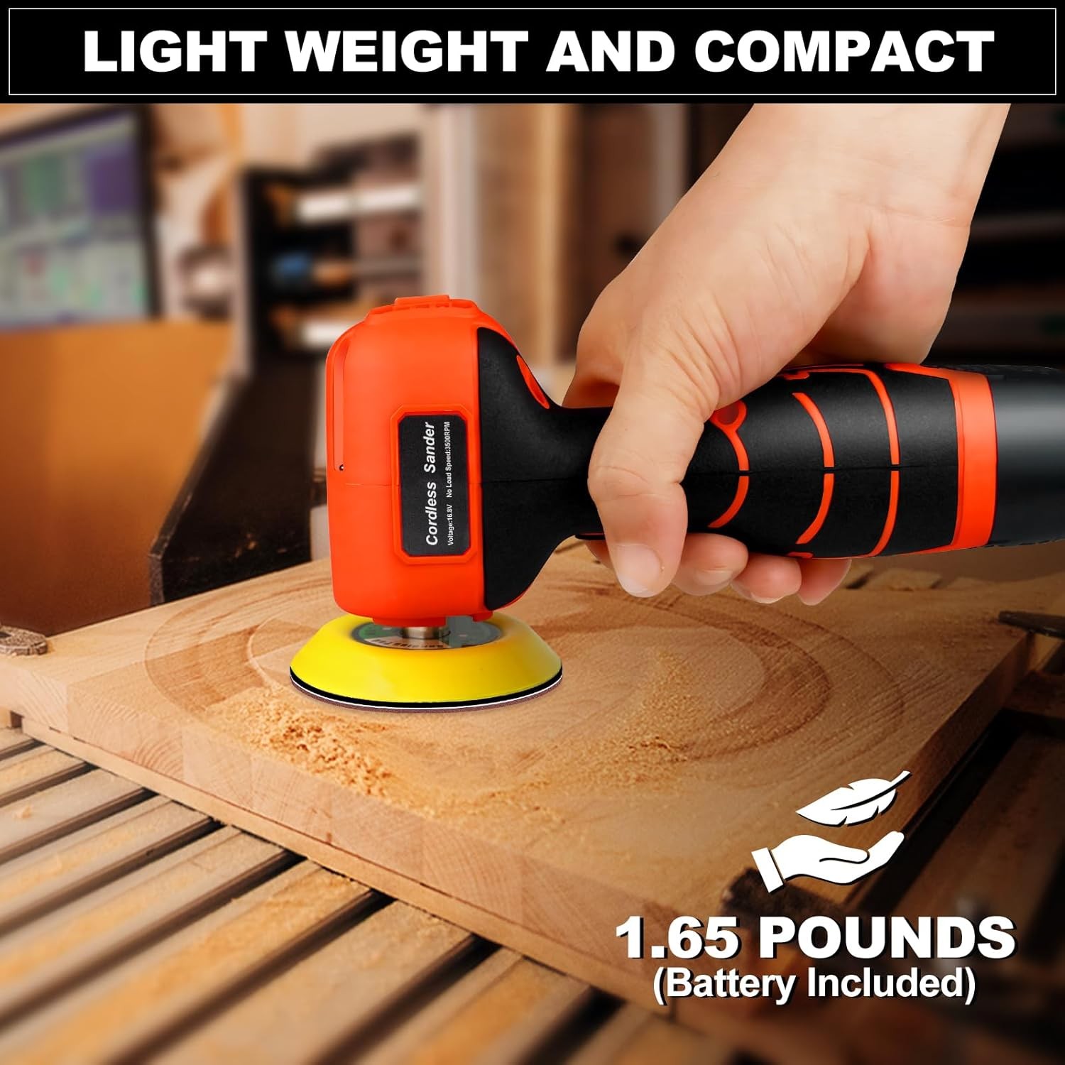 Cordless Sander, 3″ Palm Sander with 2Pcs 16.8V 3.0Ah Batteries, 3500RPM Mini