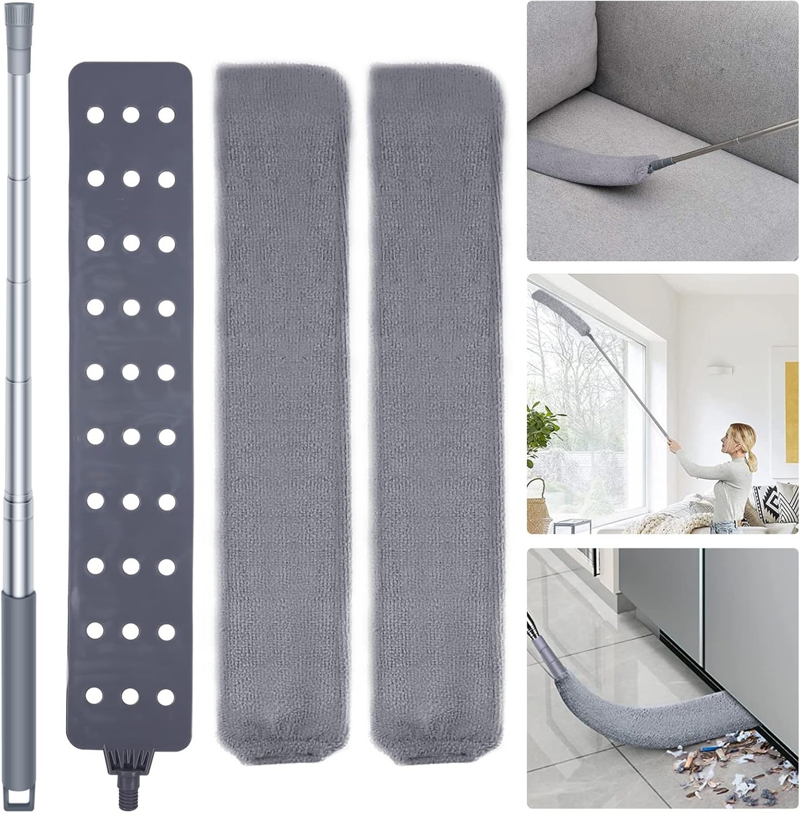 Retractable Duster Brush with Microfiber Cloths Long Handle 60 Inches for