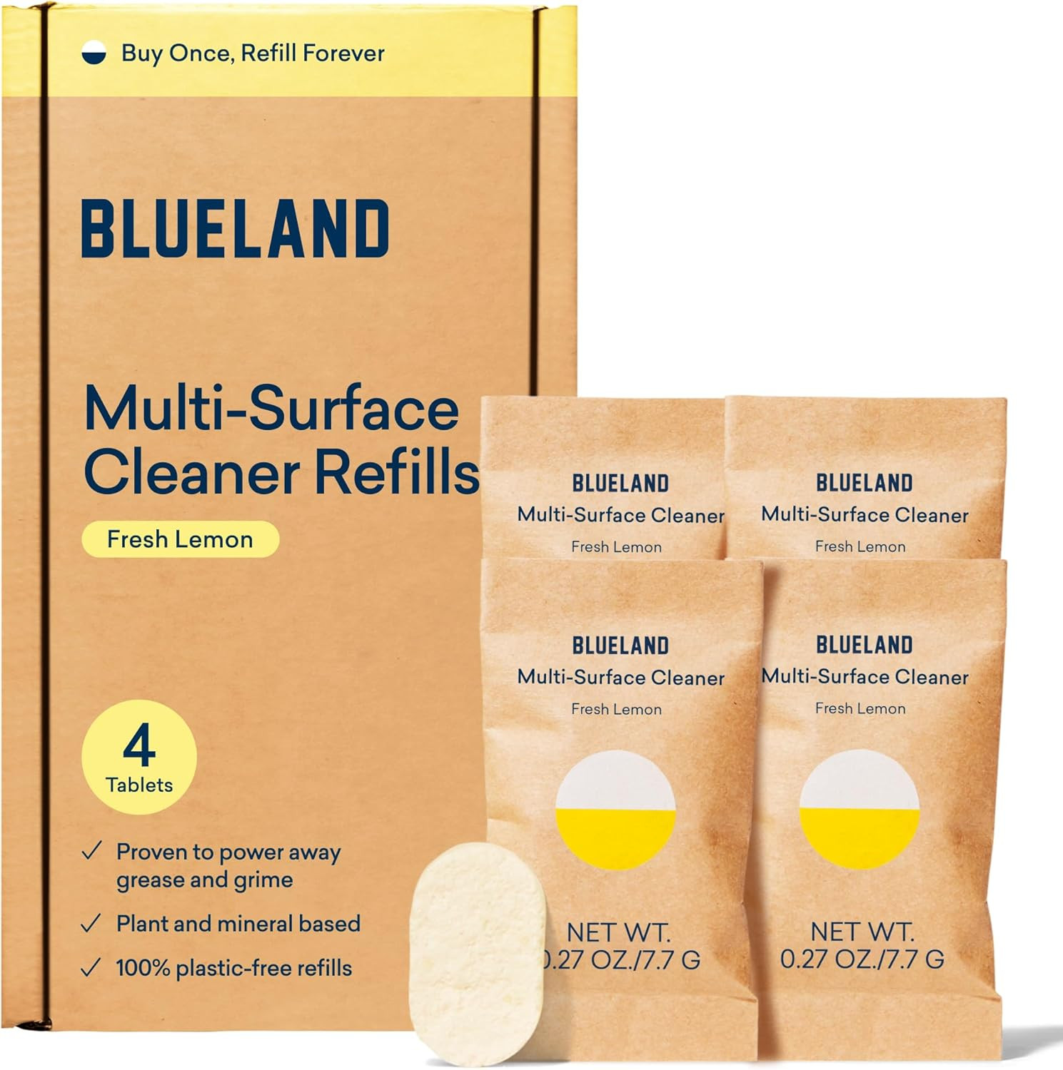 Multi-Surface Cleaner, 4-Pack Refill, Fresh Lemon Scent, All-Purpose, Eco-Friend
