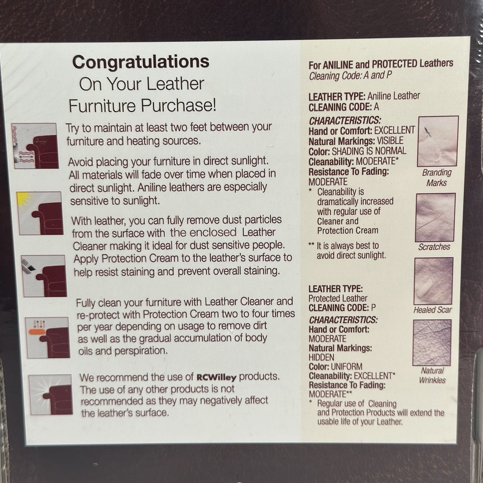 RC Willey Leather Furniture Care & Protection Kit Sealed