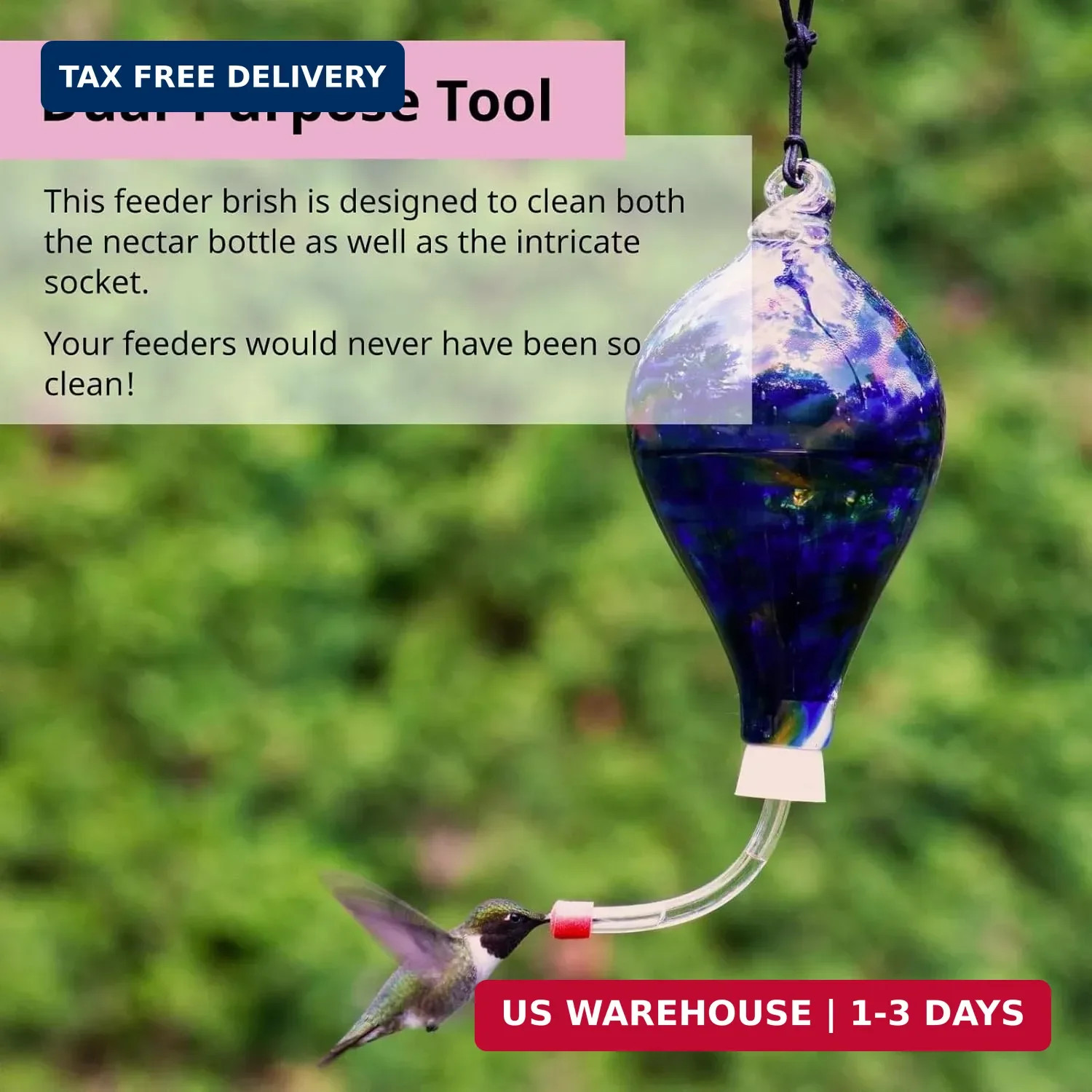 Hummingbird Feeder Cleaning Brush – Dual Purpose-Head – 14″ x 1.7″ – Long Bottle