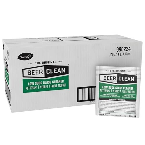 Low Suds Glass Cleaner for Barware & Glassware – 100 Pack, 0.5oz Powder Packets
