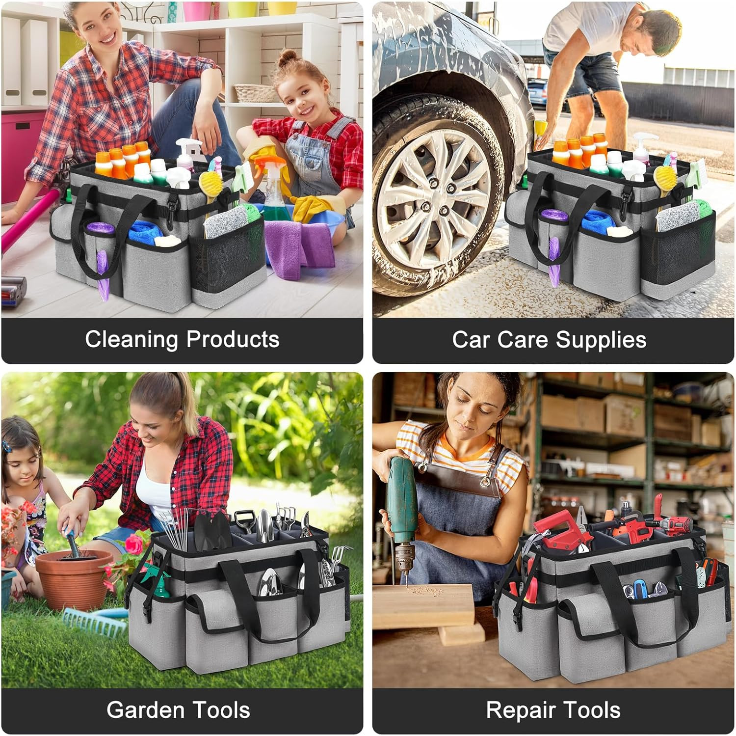 Cleaning Caddy,Cleaning Bag for Housekeepers,Cleaning Supplies Organizer with Ha