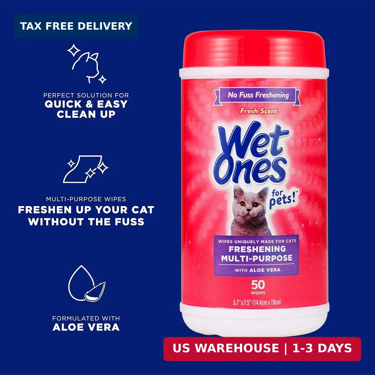 Wet Ones for Cats Freshening Wipes, Multi-Purpose Cat Grooming Wipes with Aloe V