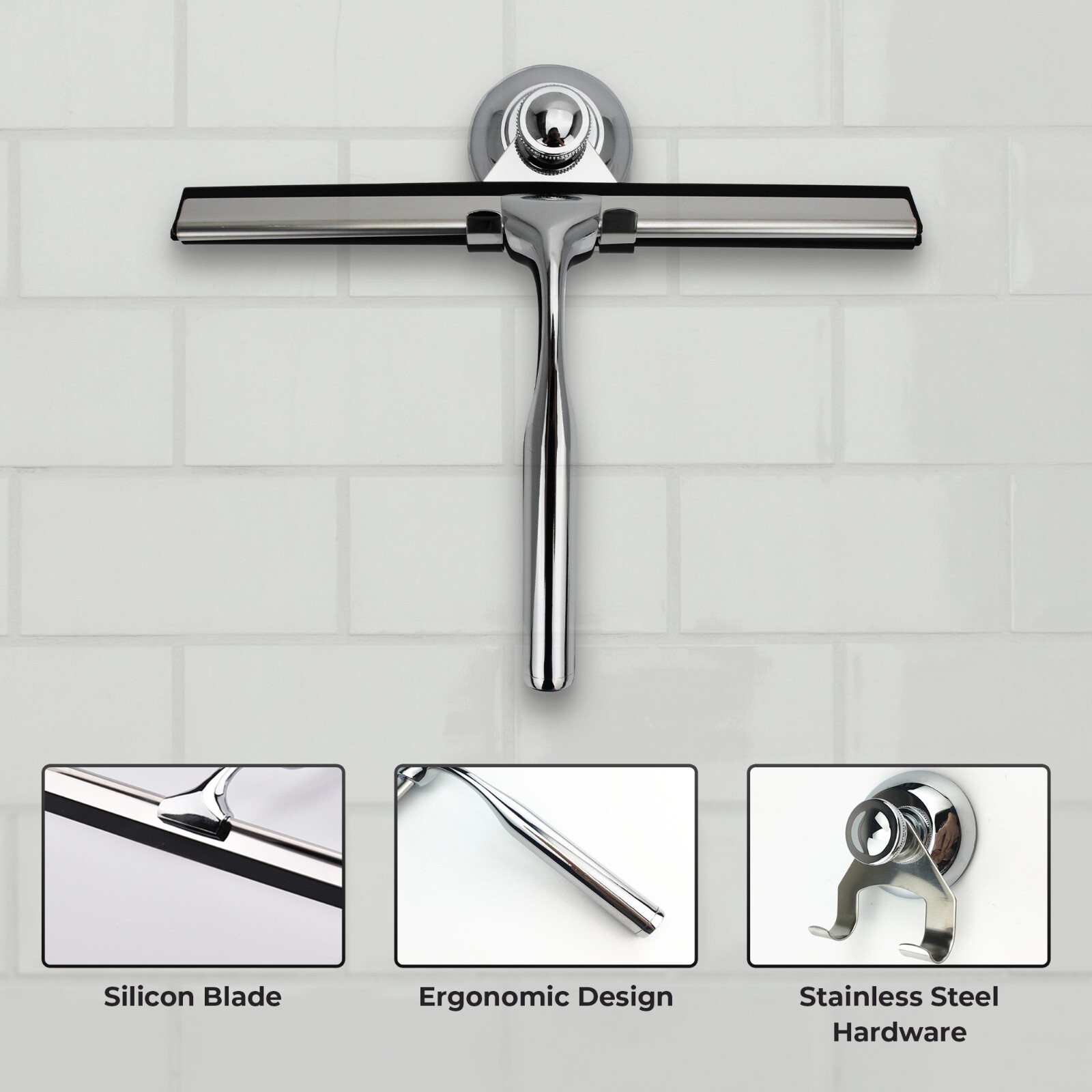 Squeegee for Shower Glass Door 10″ Silicone Blade Stainless Steel Chrome Handle