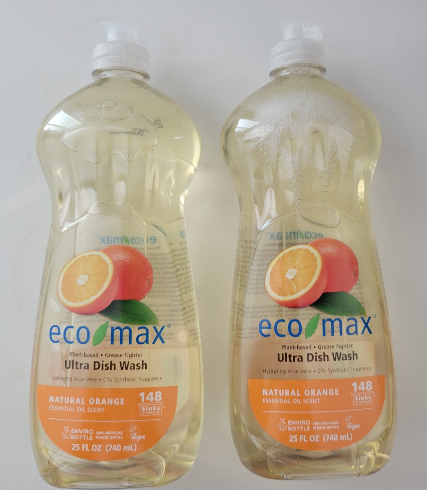 Lot of 2 Bottles Eco-Max Orange Dish Soap 25oz Plant Based Essential Oils Wash