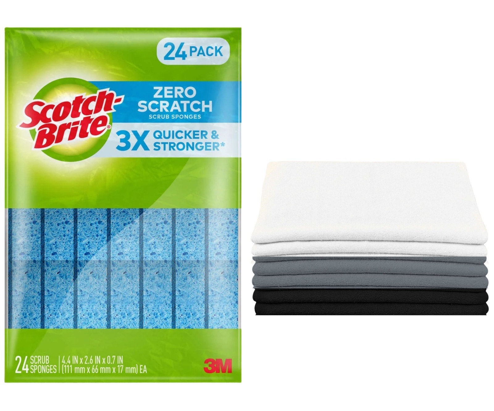 Scotch-Brite ZERO SCRATCH BLUE Scrub Sponges 24 & Washcloth 100% Cotton 11x11in