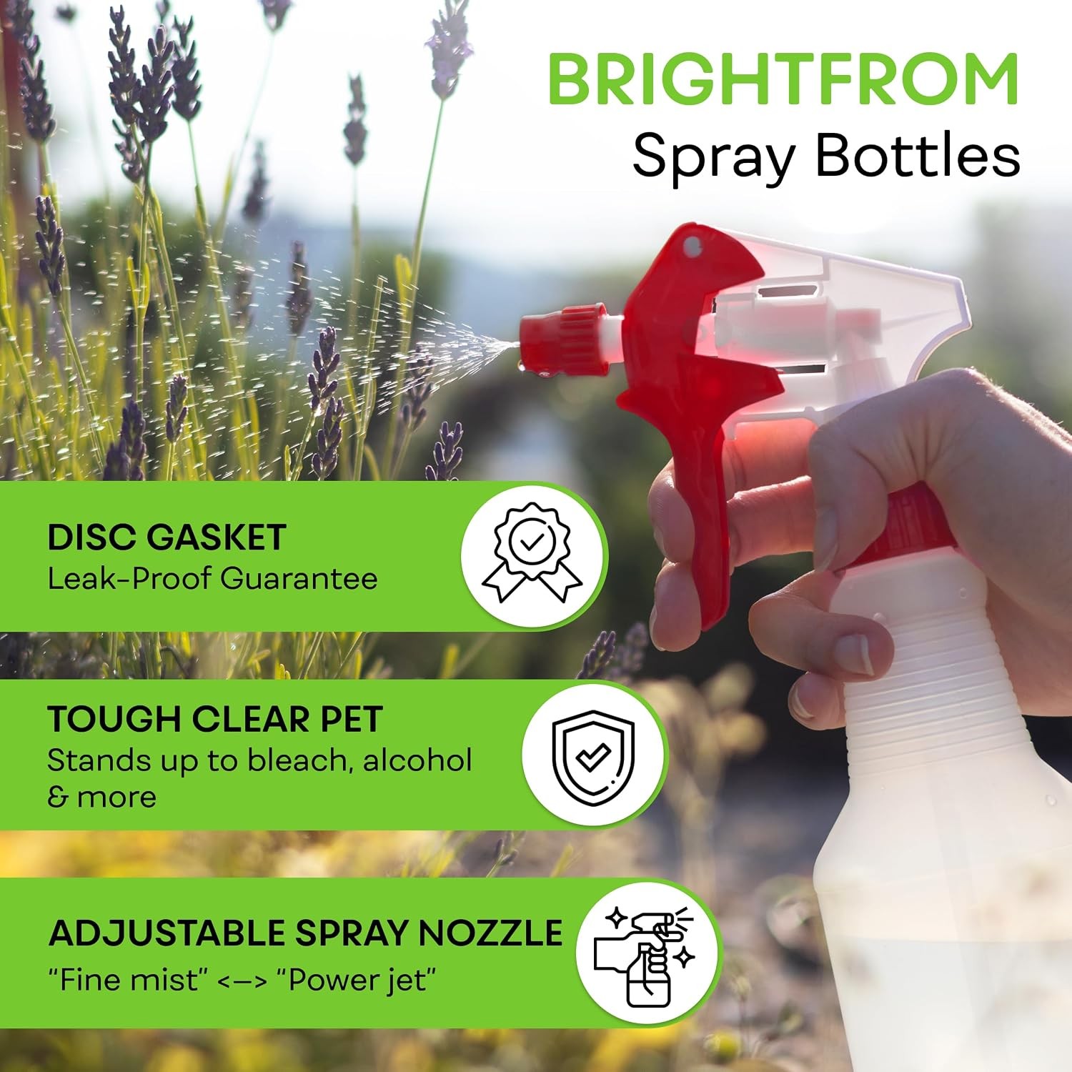 32 OZ Empty Plastic Spray Bottle, Heavy Duty with Adjustable Spray Nozzle,