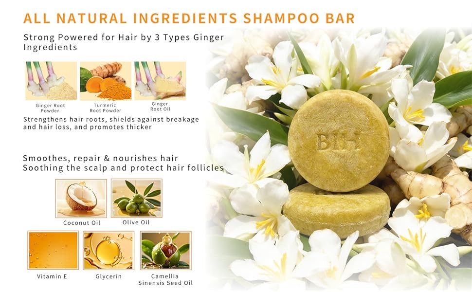 2 Pa Turmeric Hair Shpoo Bars, Ginr Soap for Growth Natural