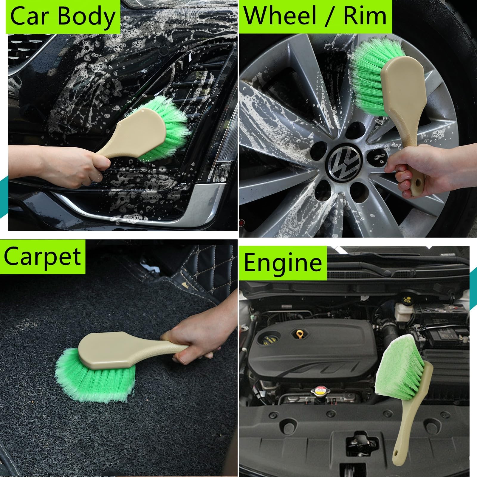Wheel Rim & Tire Brush Set, Soft & Stiff Bristle Wash Cleaning Supplies Kit