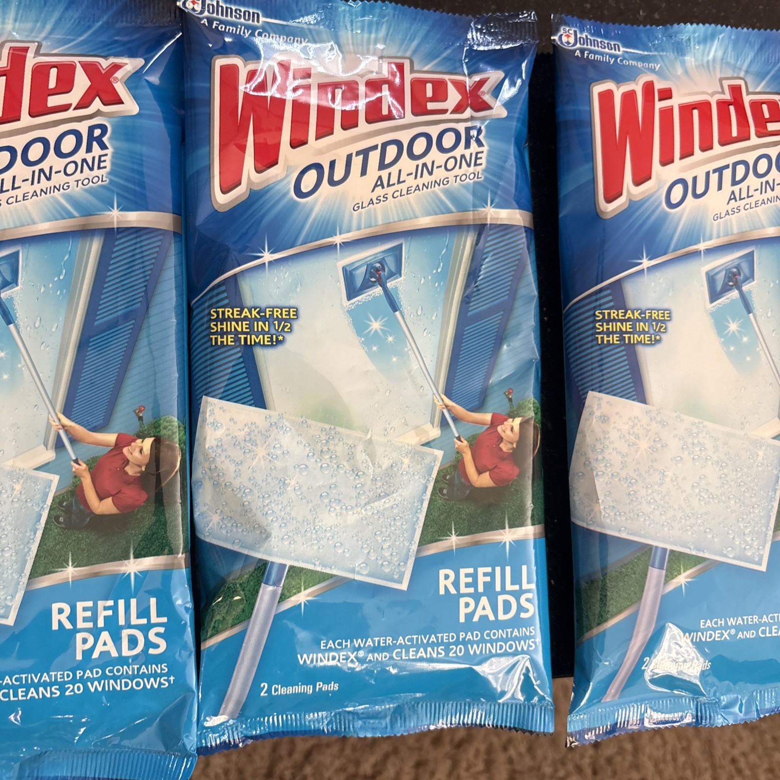 NEW 3 Windex Outdoor Glass Cleaning Pad Refills 6 Pads Total Sealed Discontined