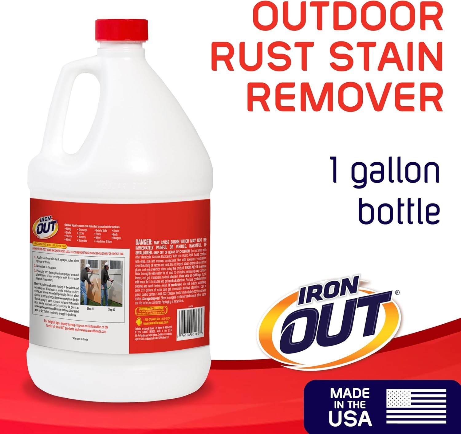 Liquid Rust Stain Remover 1 Gallon Outdoor Surface Cleaner USA, No Scrubbing, Sa