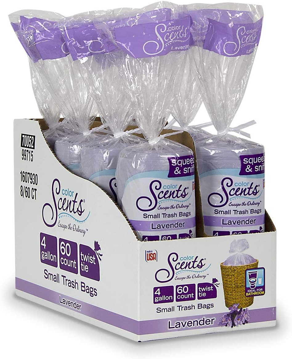 Color Scents Small Trash Bags – 4 Gallon, 480 Total Bags (8 Packs of 60 Count)