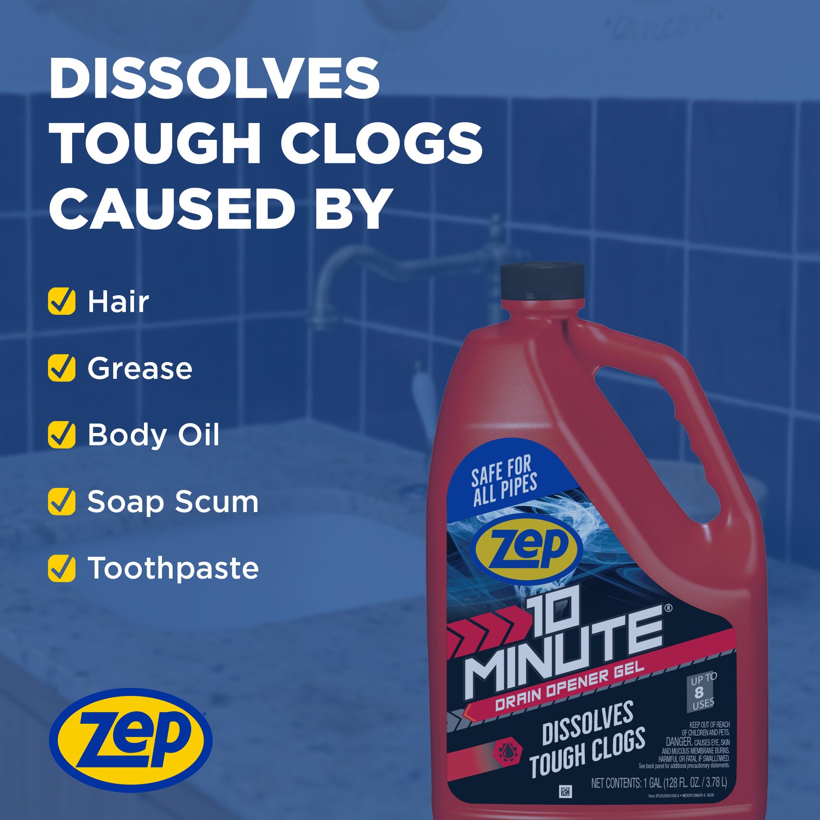 Zep 10 Minute Drain Opener Gel 1 Gallon (Case of 4) ZHCR128NG – Commercial