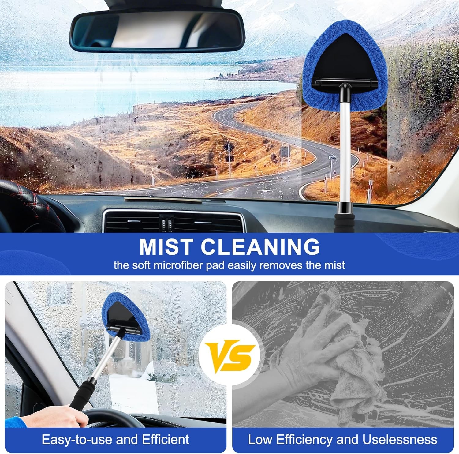Windshield Cleaning Tool Kit Car Window Glass Wiper Cleaner Brush Pad Extendable