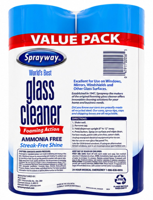 Sprayway Glass Cleaner 23 oz (6 Cans/3x Twin Packs) Foaming Aerosol Ammonia Free