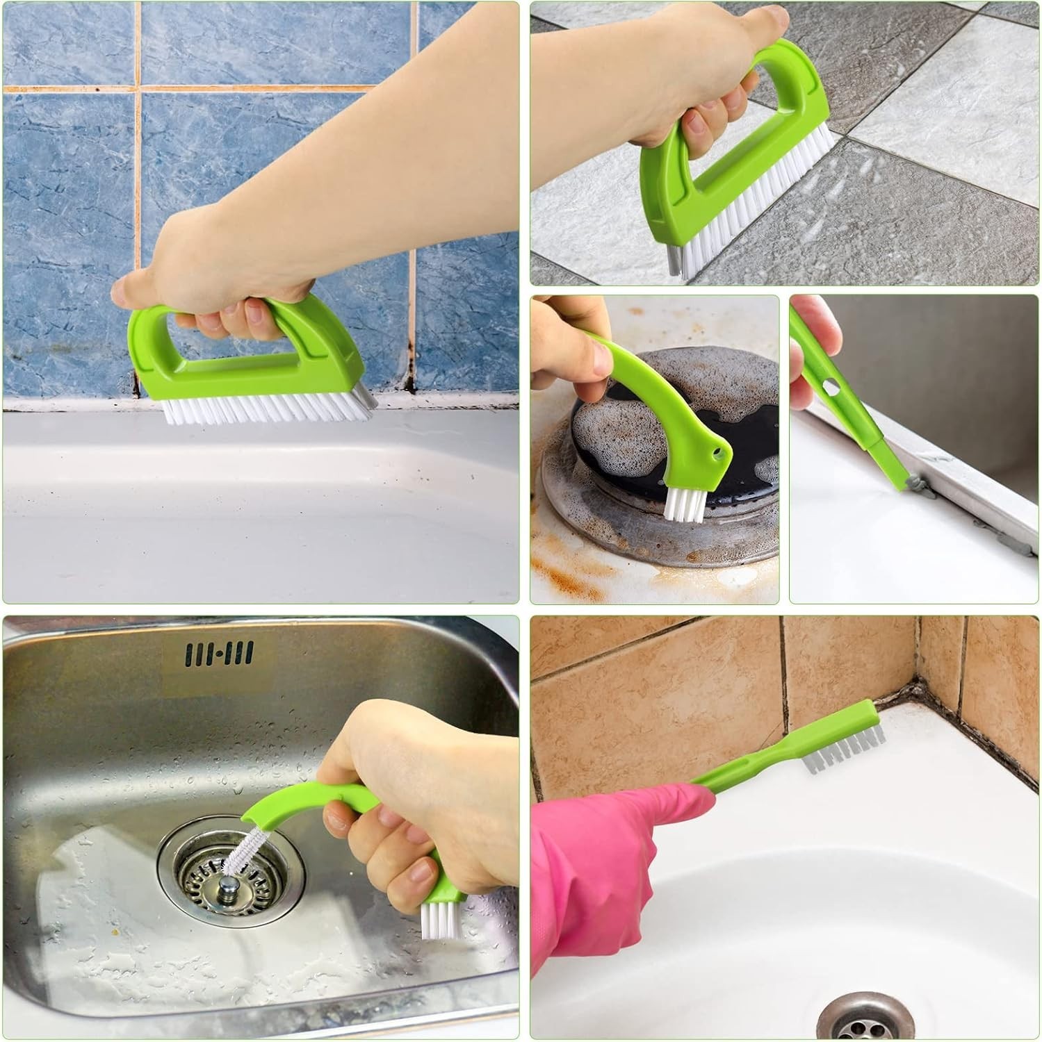 Green Hand-held Grout Brushes Dustpan Set 5 Pack for Gap Cleaning –
