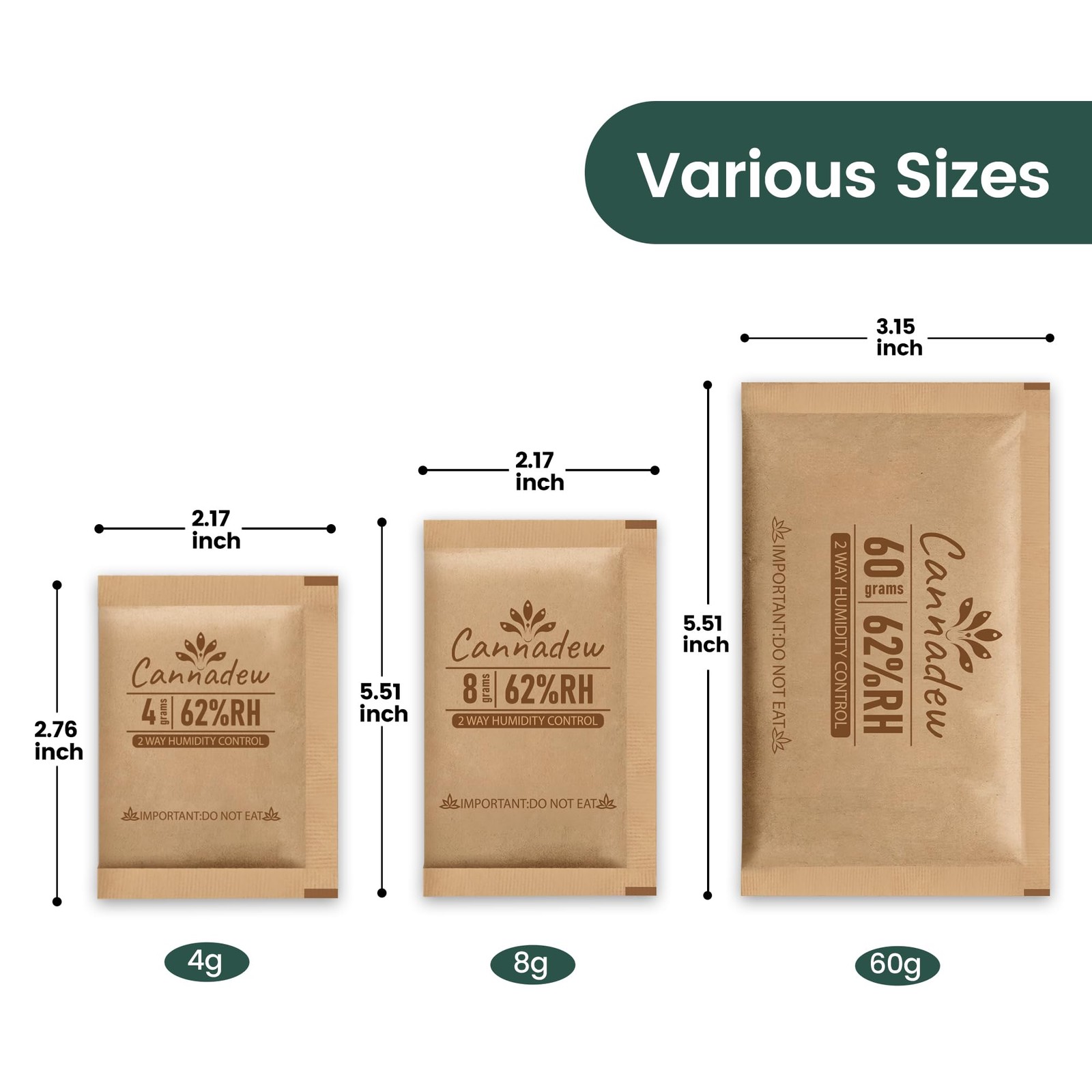 62% RH,4 Gram (10 pcs) Two-Way Humidity Control Packs, Kraft Paper Wrapped