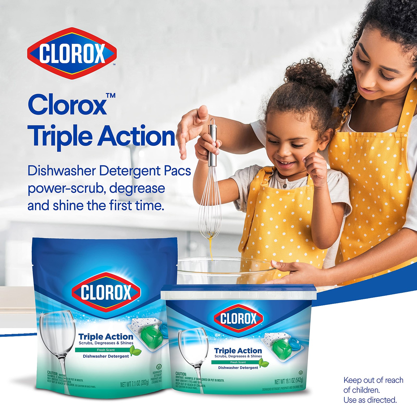 Clorox Triple Action Dishwasher Detergent Pacs 16 Count Ultra Grease Cleaning