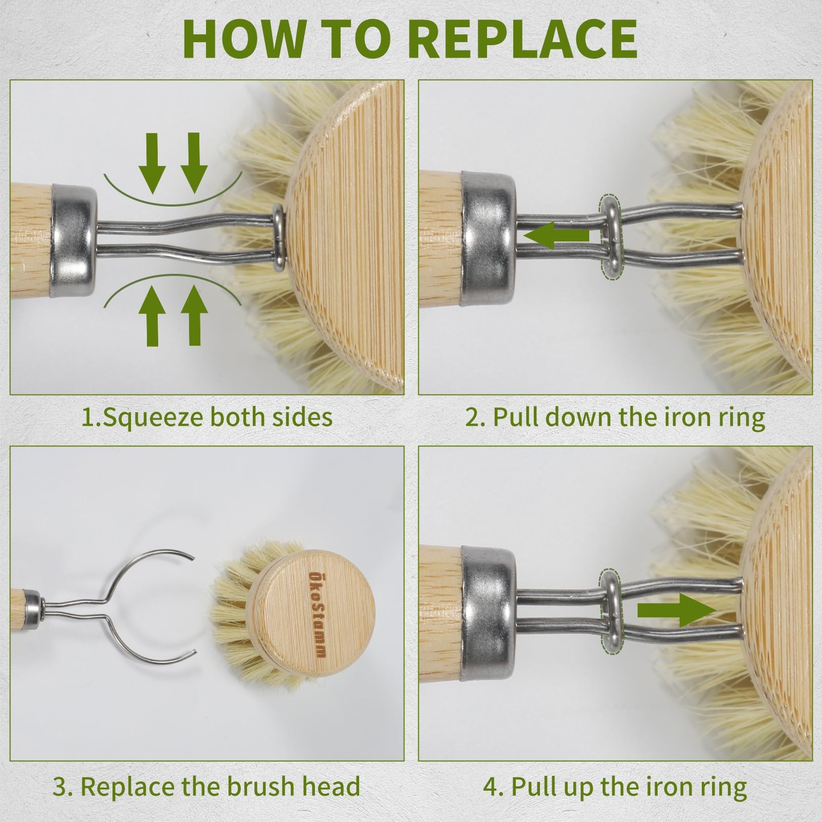 ÖkoStamm Bamboo Dish Brush with Long Handle – Natural Dish Scrubber Brush Set…