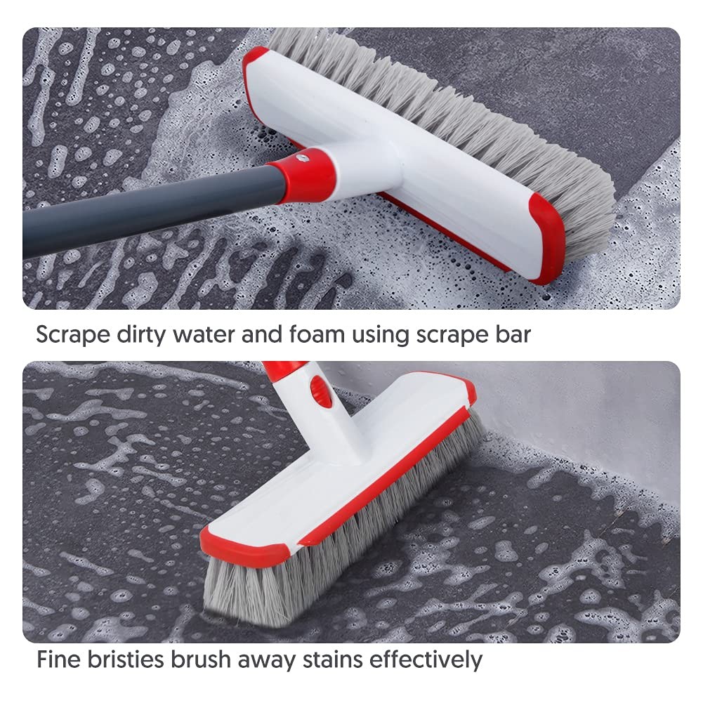 Floor Scrubber with Long Handle, 2 in 1 Scrubbing Brush Stiff Bristle Shower …