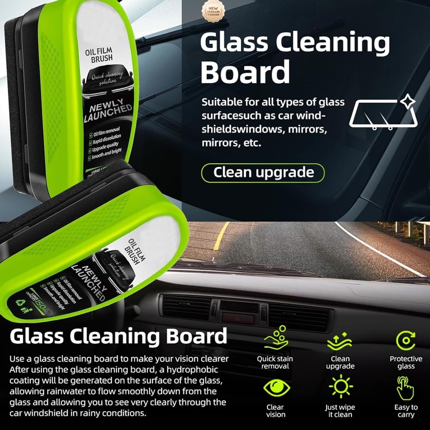 2025 New Automotive Oil Film Cleaning Brush, Clear Vision Glass Cleaner