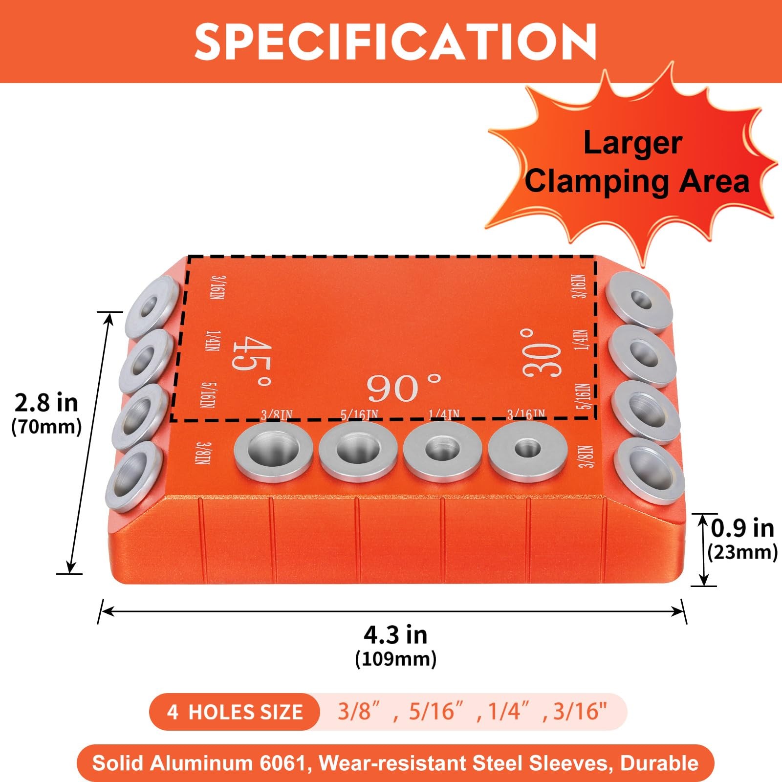 Aluminum Drill Guide, 30 45 90 Degree Angle 4 Sizes for Cable Railing Lag Scr…