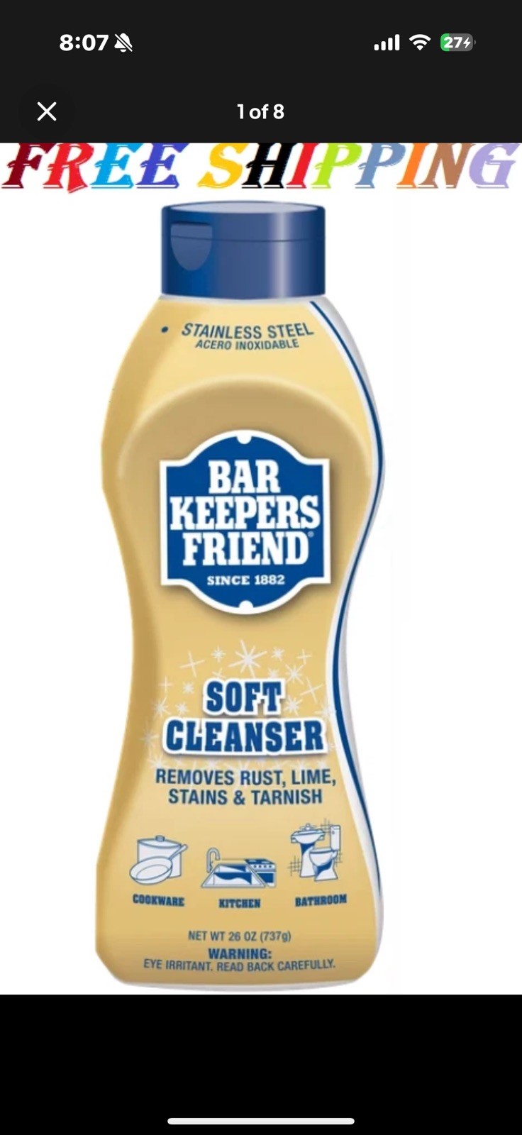 Bar Keepers Friend Soft Cleanser, 26 oz Squeeze Bottle