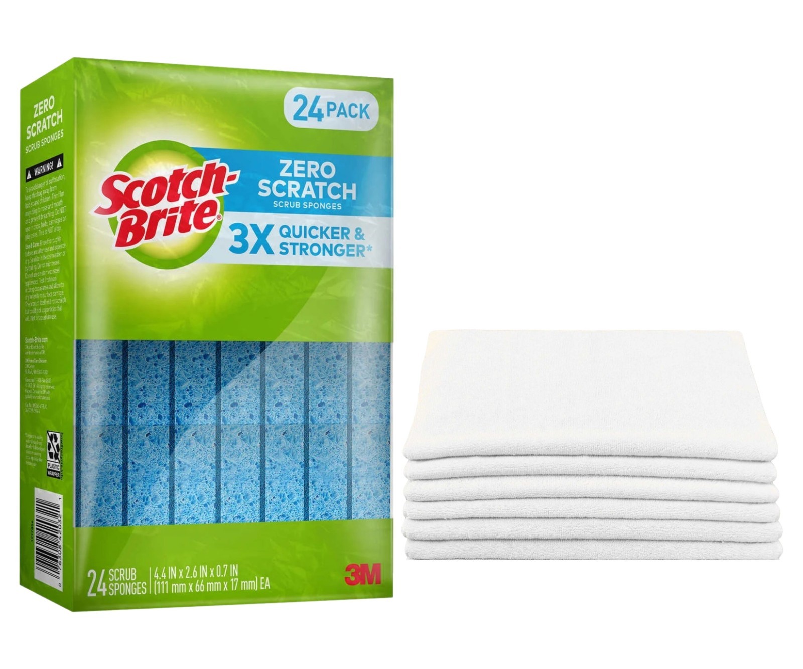 Scotch-Brite ZERO SCRATCH BLUE Scrub Sponges 24 & Washcloth 100% Cotton 11x11in