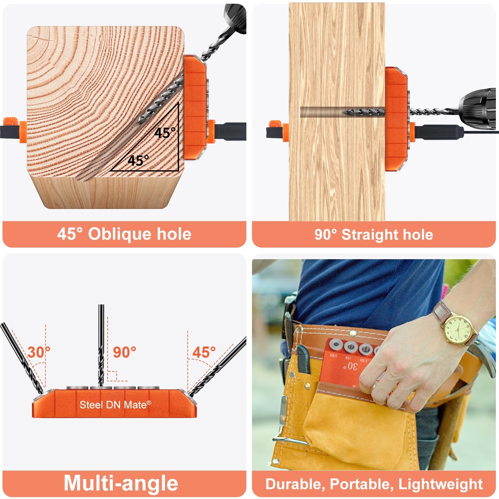 Aluminum Drill Guide, 30 45 90 Degree Angle 4 Sizes for Cable Railing Lag Scr…