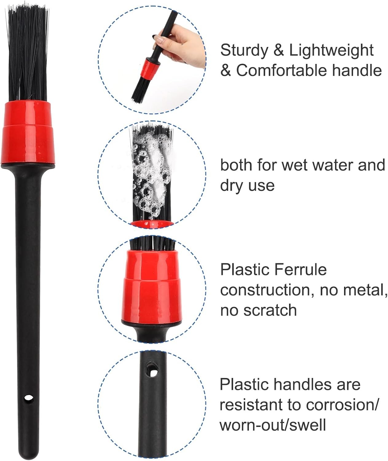 Auto Car Detailing Brush Set Car Interior Cleaning Kit Includes 3 Boar Hair Deta