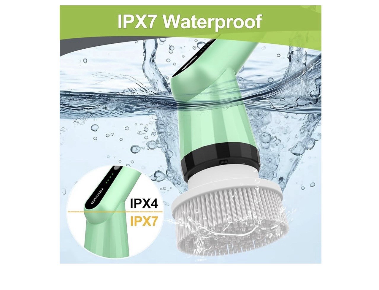 G2-Electric Spin Scrubber – IPX7 Waterproof 10-in-1 Shower Cleaner Brush Green