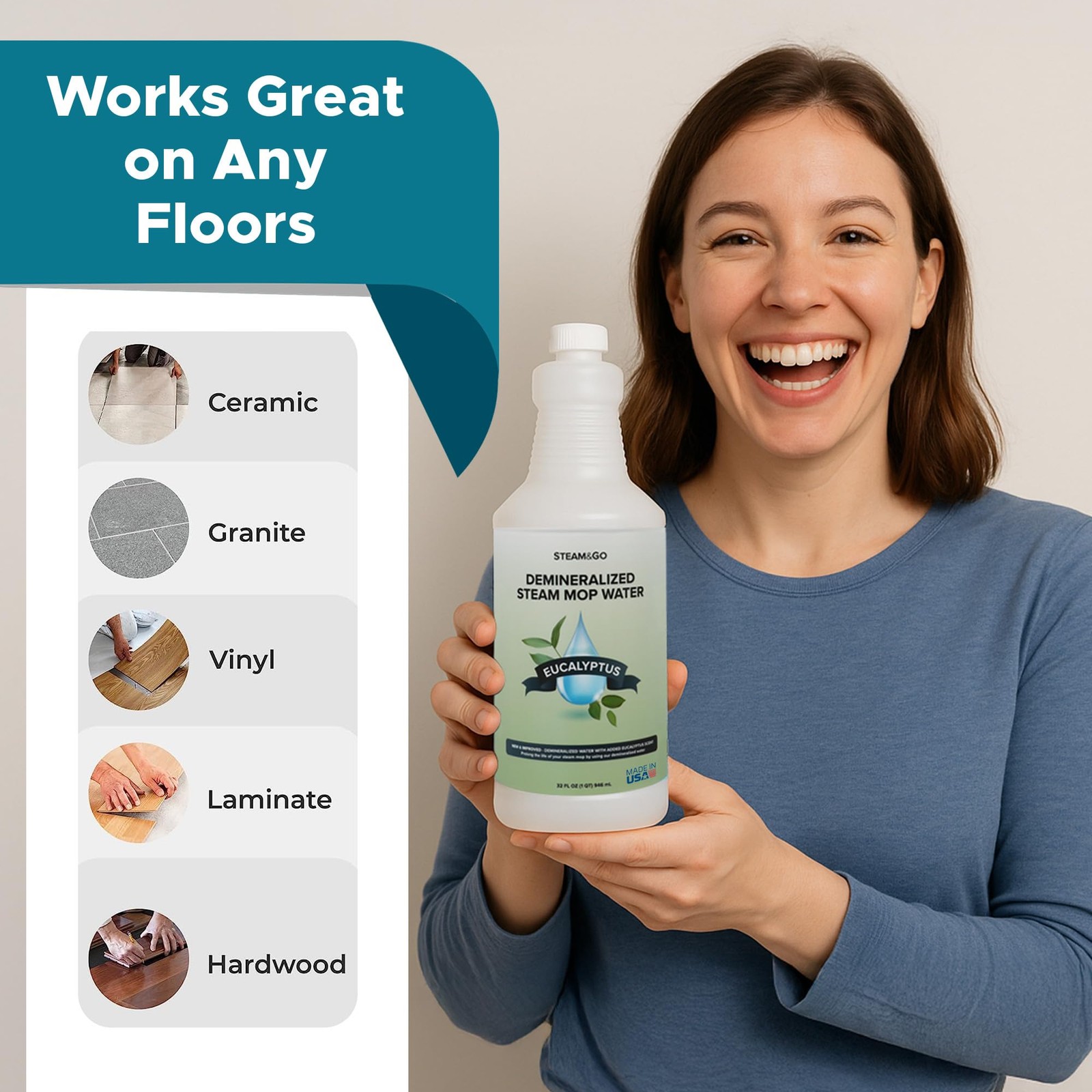 Steam Go – Demineralized Water for Steam Cleaner, PVC-Free Floor Cleaner