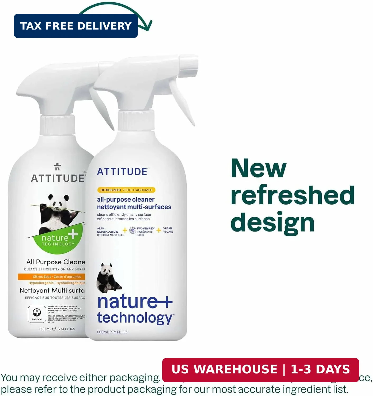 ATTITUDE All Purpose Cleaner Spray, EWG Verified, Vegan, Made with 94% Plant-Bas