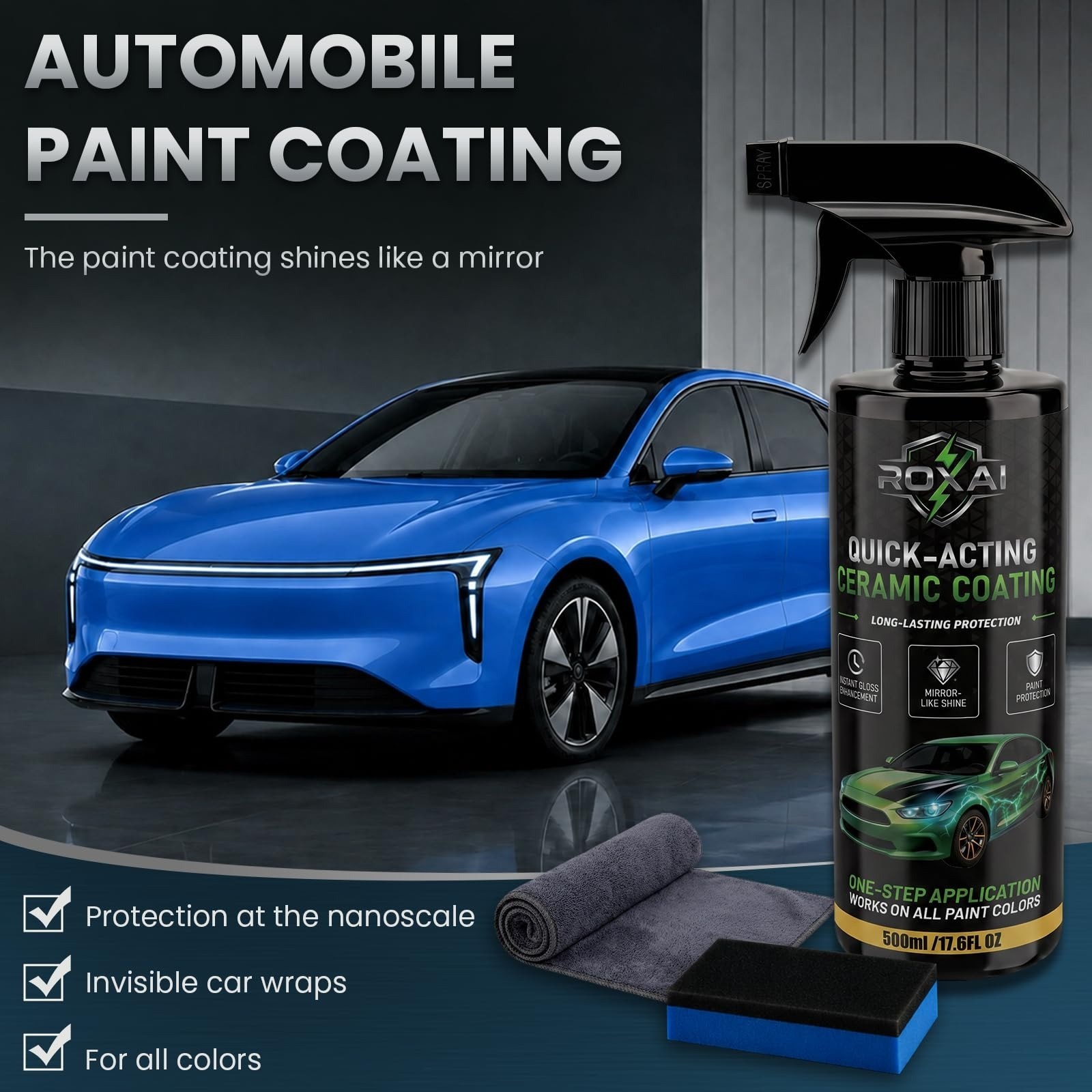 ROXAI Car Coating Spray 17.6 oz Hydrophobic Ceramic Wax for Paint Protection