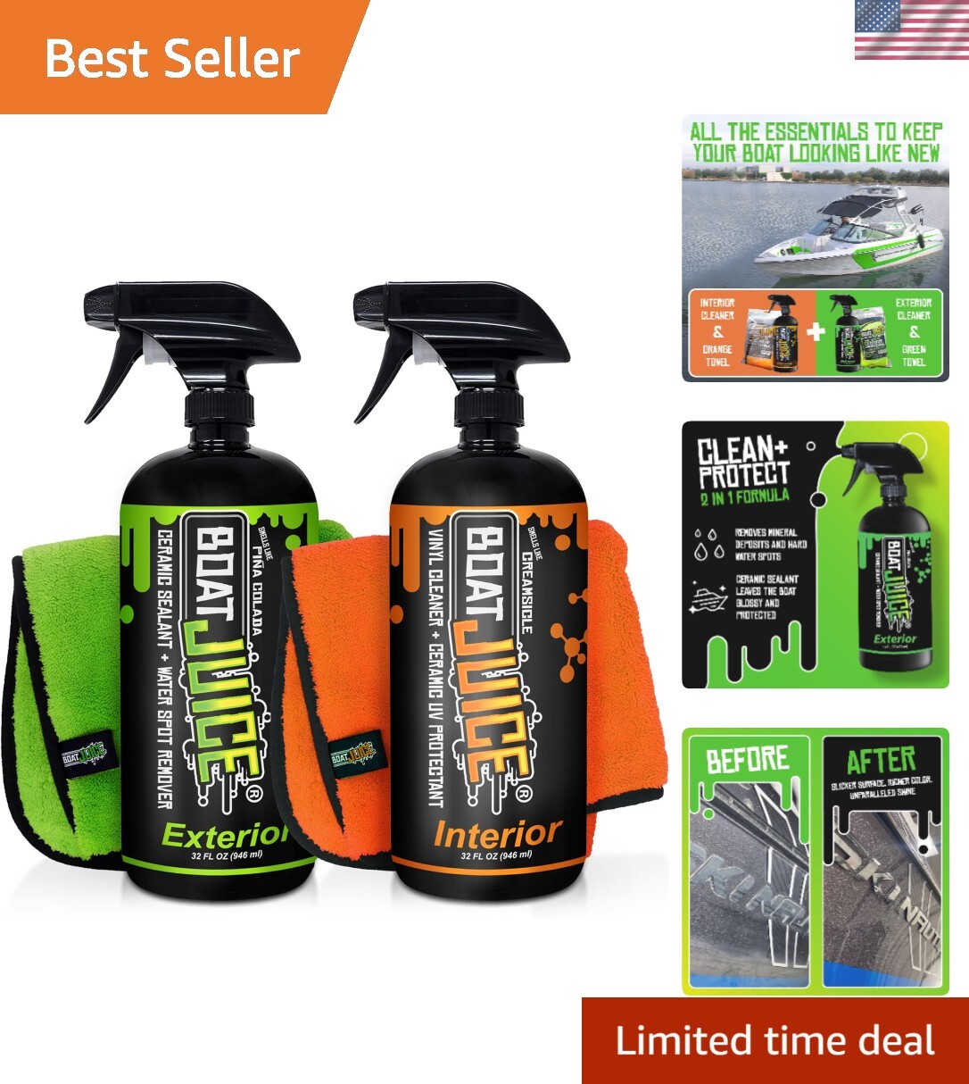 Boat Cleaning Kit: Exterior & Interior Cleaner Set with Ceramic Sealant – 32oz