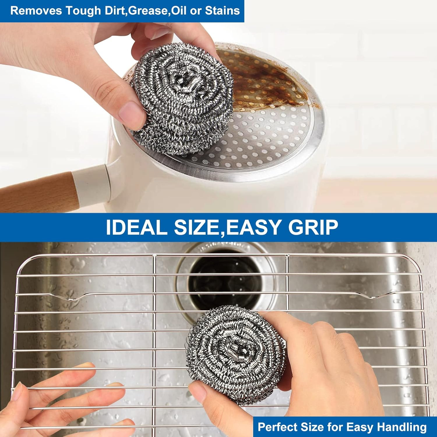 10 Pack Stainless Steel Scrubber, Steel Wool Srubber for Scouring Stubborn Messe