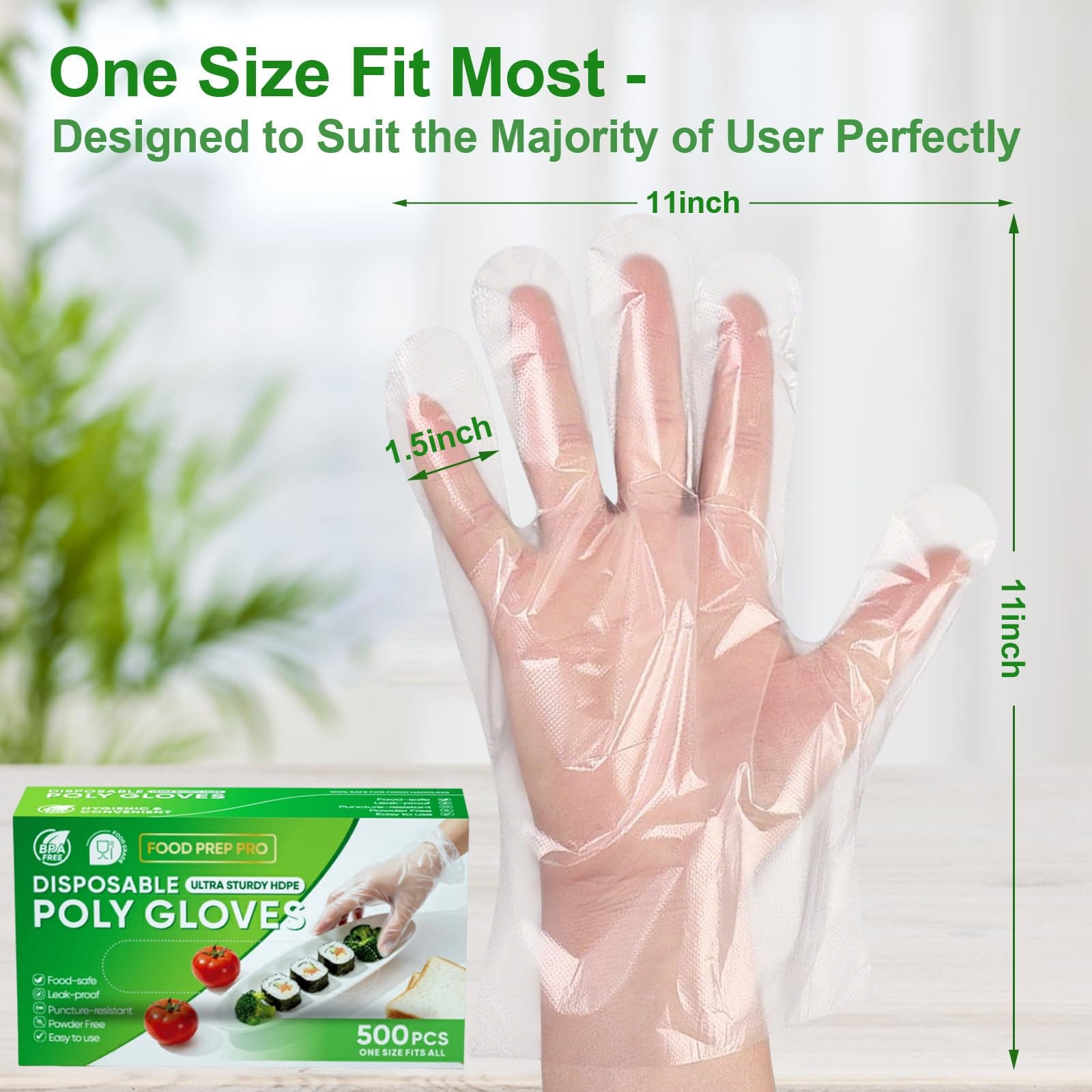 JedJadr 500 Count Disposable Food Service Gloves – Plastic One Size, Clear