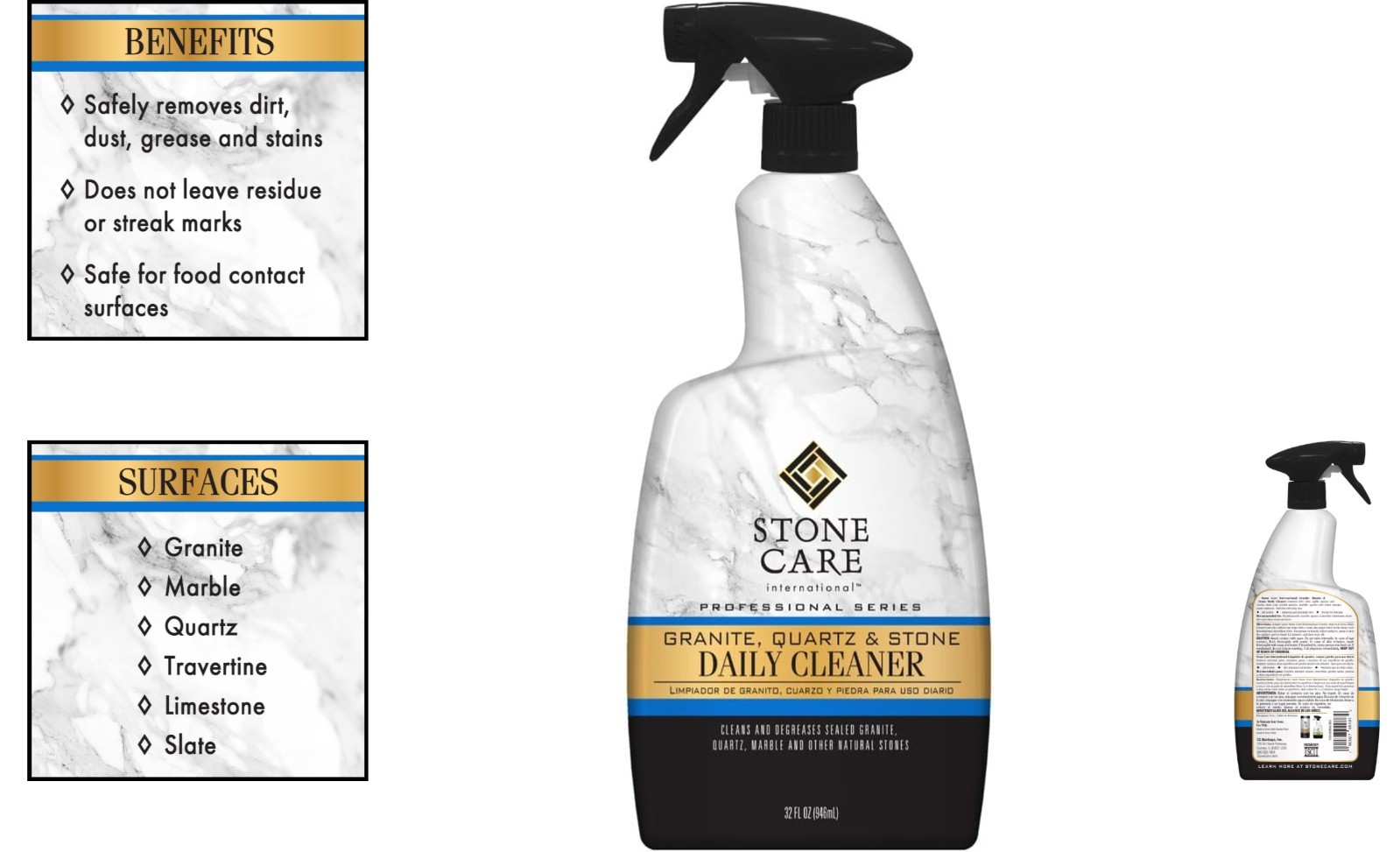 pH Neutral Granite and Stone Cleaner – 32 Fl Oz Citrus Spray for Easy Cleaning