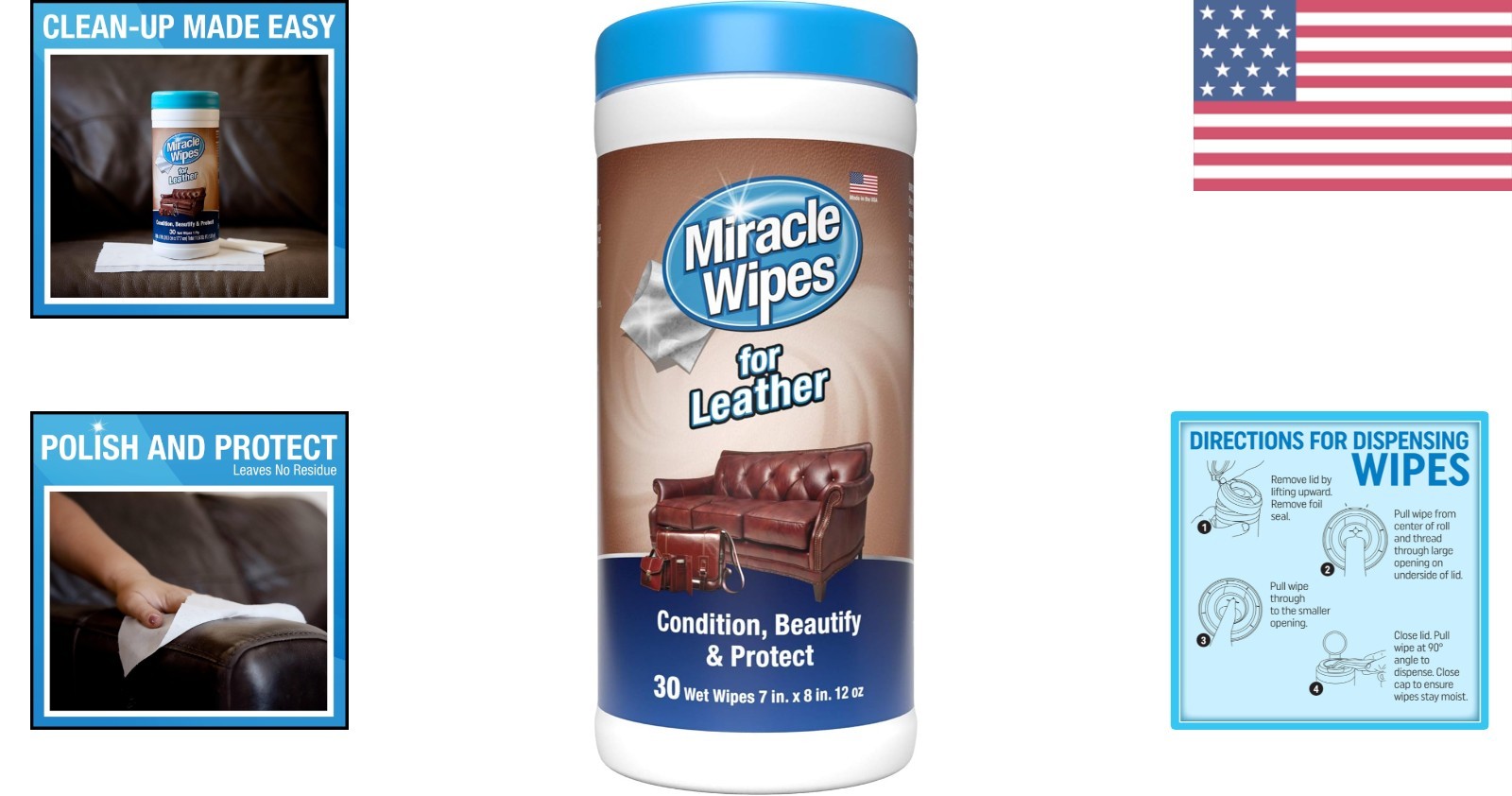 30 Count Miracle Leather Cleaner Wipes – Prevent Fading & Cracking – Travel Size