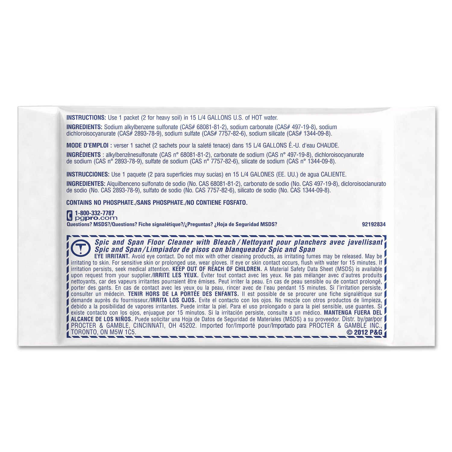 Spic and Span 02010 Powder Floor Cleaner with Bleach, 2.2 Ounces (Case of 45)