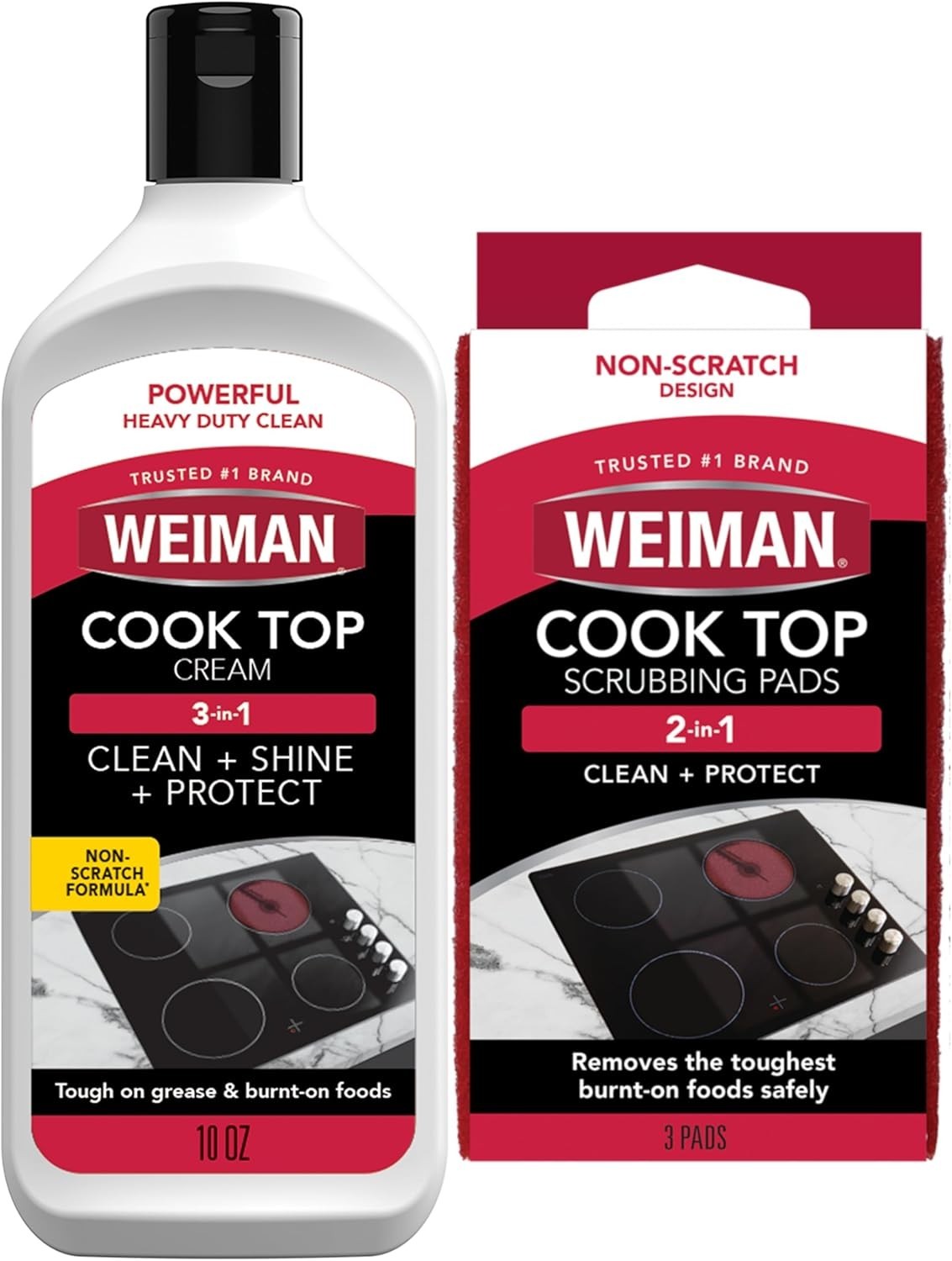 10 Oz Heavy Duty Cooktop Cleaner with Scrub Pads – For Sparkling Glass Surfaces