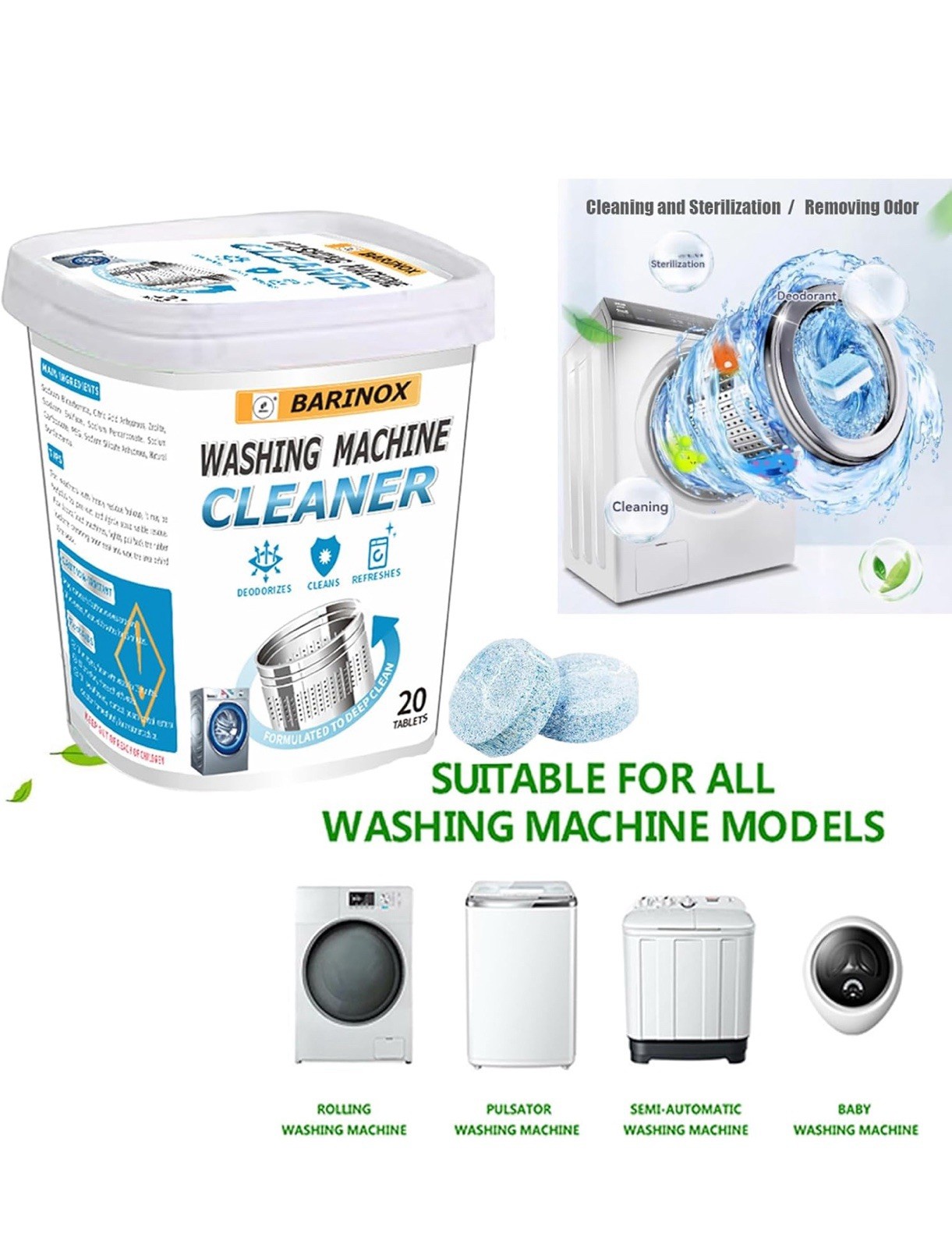 Bundle – Washing Machine Cleaner Tablets (20 Pack) & 7 oz