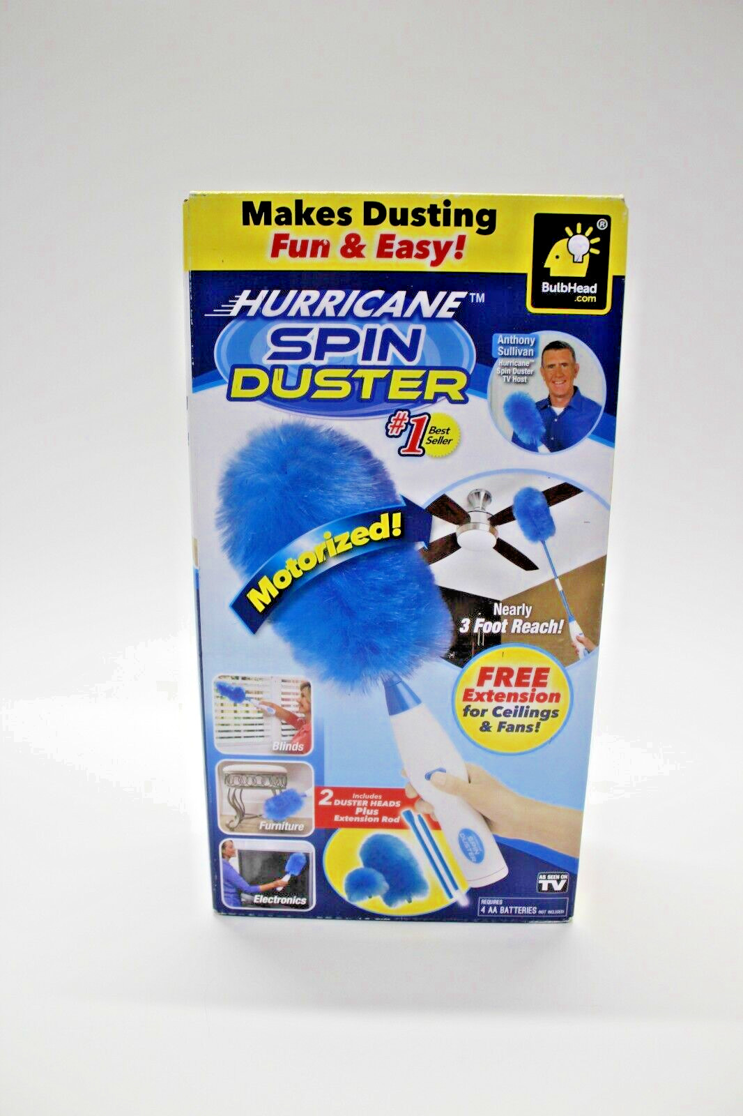 Hurricane Spin Duster Motorized Dust Wand w/ Extension Rod for Ceilings & Fans