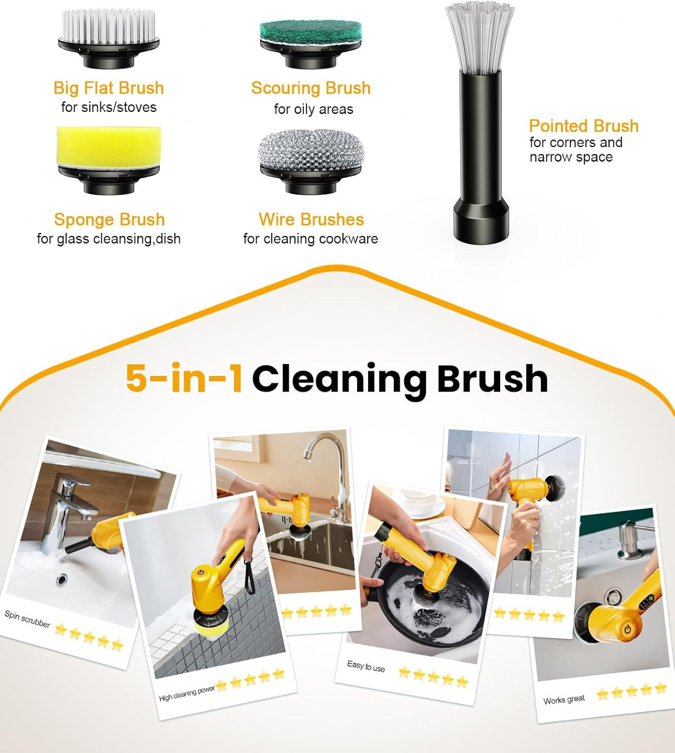 Qimedo Battery Electric Spin Scrubber Q4, Handheld Scrubber for Cleaning with Di